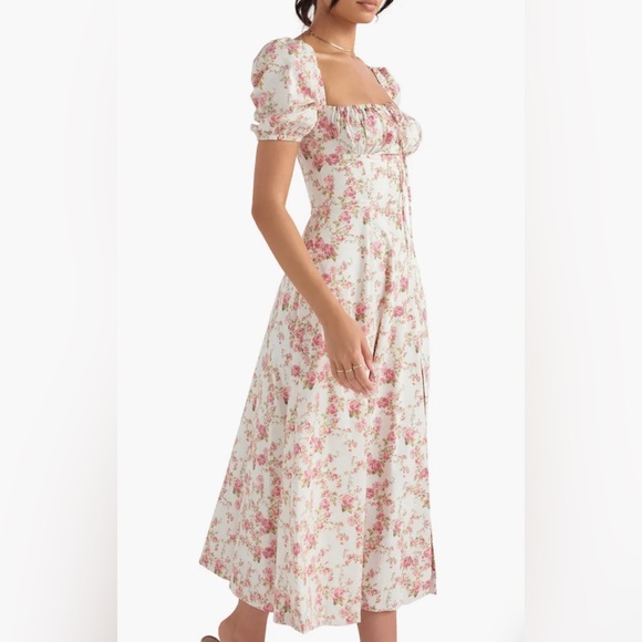HOUSE OF CB Tallulah Floral Cotton Blend Sundress (Size XS) (White/Pink Floral) - Picture 3 of 9